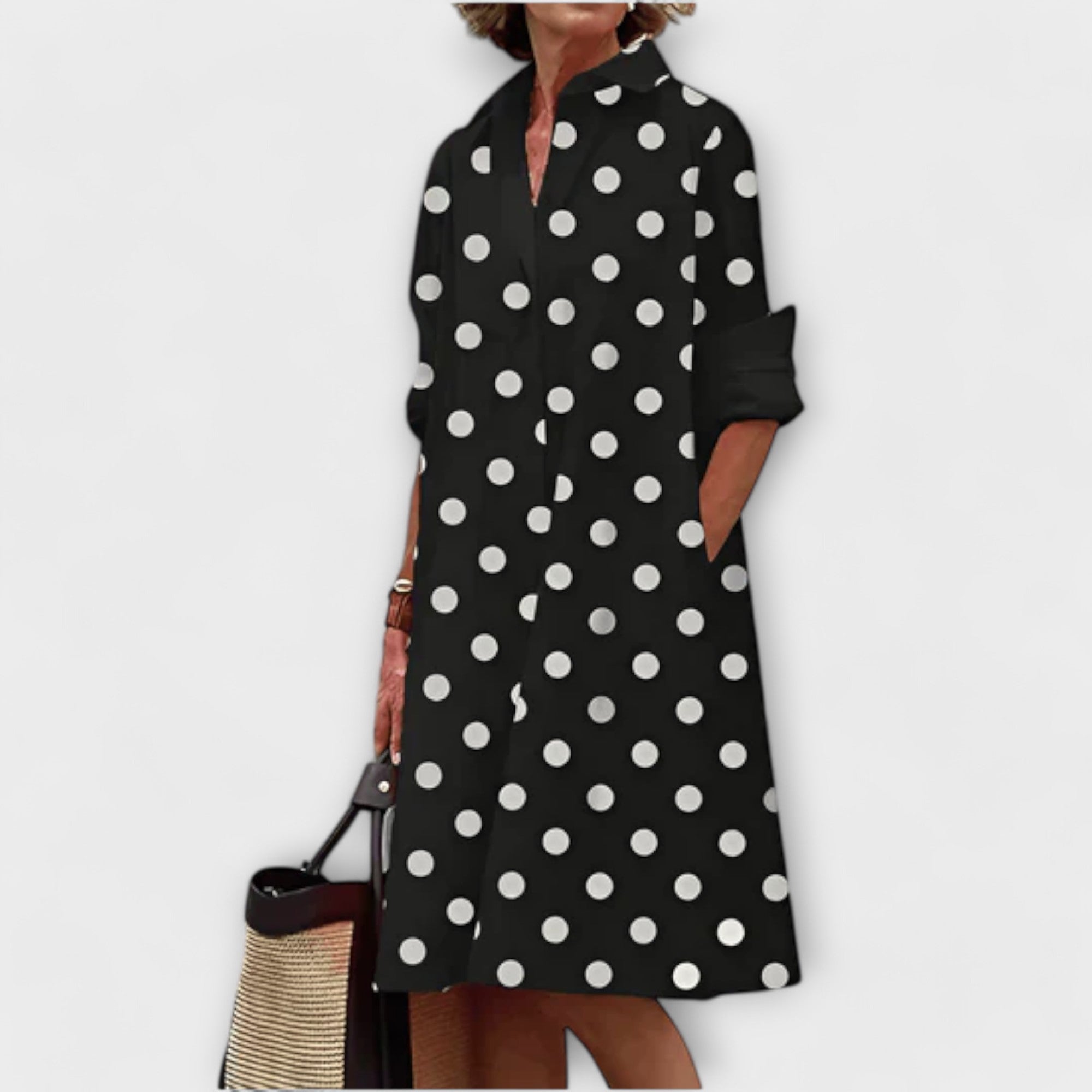 Olga - Vestido Camisa Moderno com Gola e Mangas 3/4