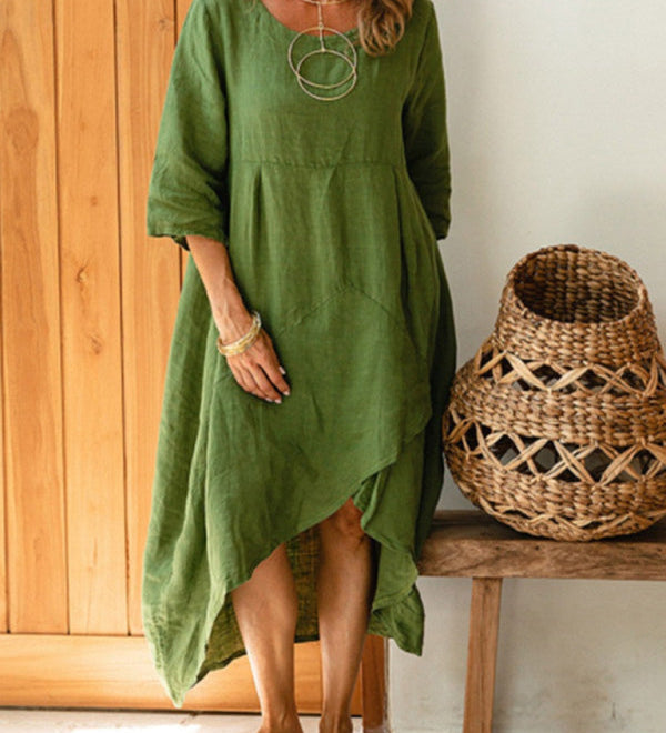 Marta - Vestido assimétrico em algodão e linho